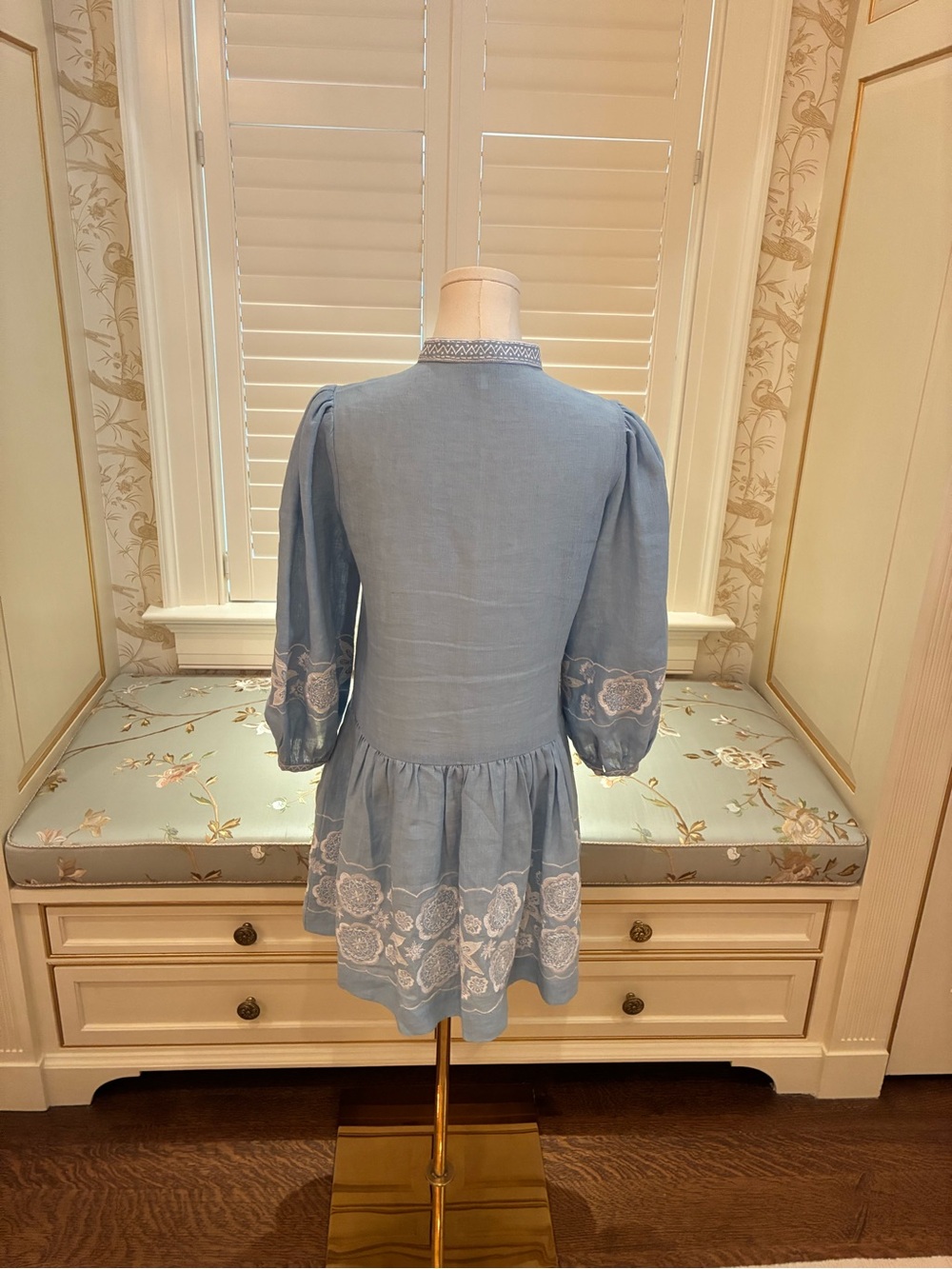 ASHA by Ashley McCormick Light Blue Embroidered Mini Dress w/ White Floral Trim - Picture 7 of 9